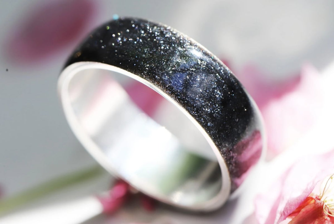Voile Céleste 🖤  anneau (addon) en argent 925 avec un revêtement en émail noir - paillettes
