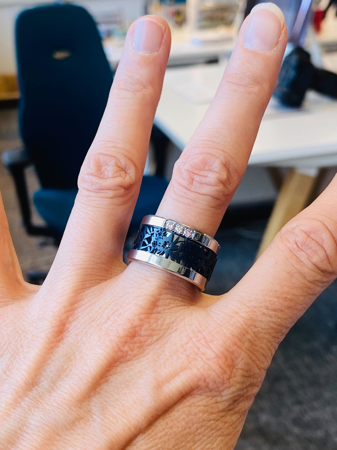 Bague mood interchangeable portée 1 - 3d Edelweiss - bleu minéral