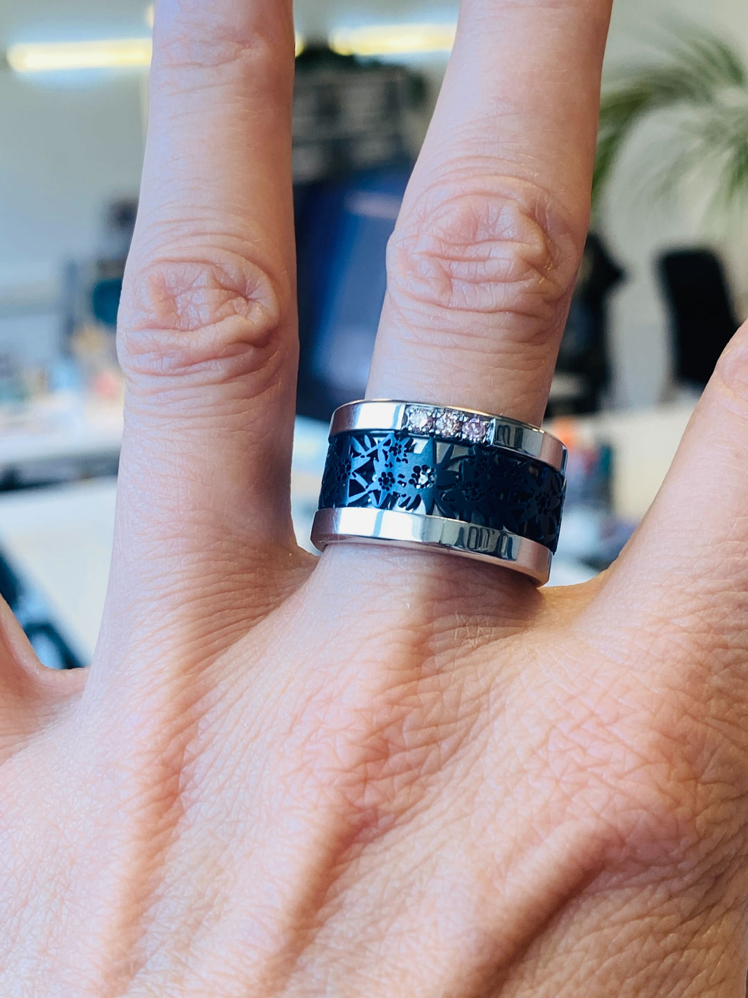 Bague mood interchangeable portée 2- 3d Edelweiss - bleu minéral