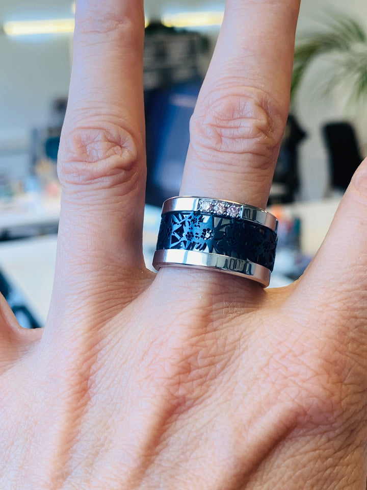 Bague mood interchangeable portée 2- 3d Edelweiss - bleu minéral