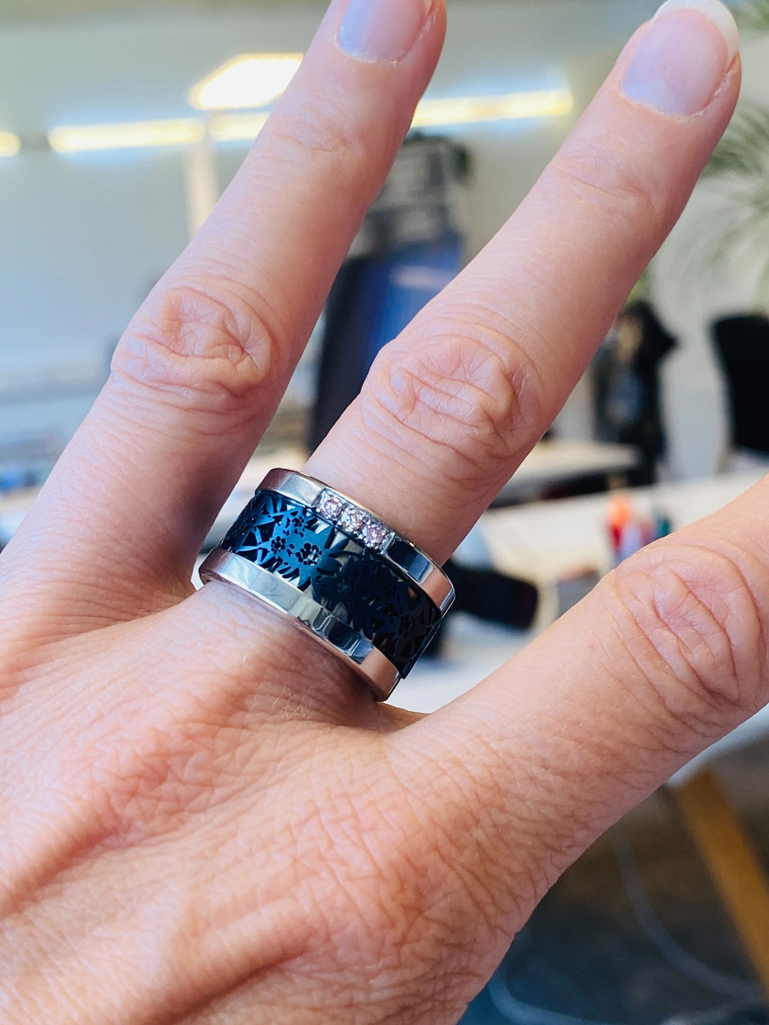 Bague mood interchangeable portée 3 - 3d Edelweiss - bleu minéral