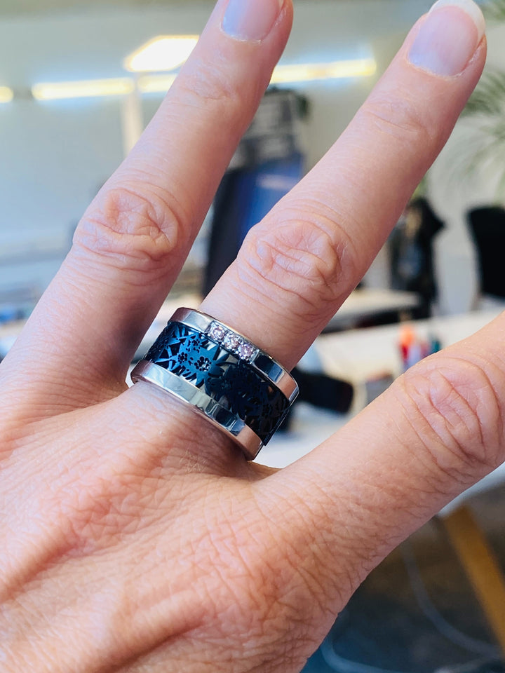 Bague mood interchangeable portée 3 - 3d Edelweiss - bleu minéral