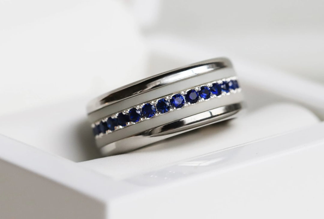 Bague mood en argent 925 et zircons "Lune Polaire" avec couleur interchangeable