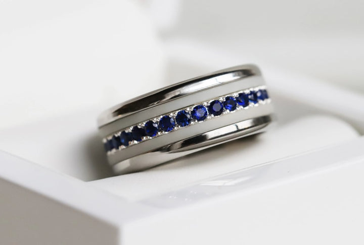 Bague mood en argent 925 et zircons "Lune Polaire" avec couleur interchangeable