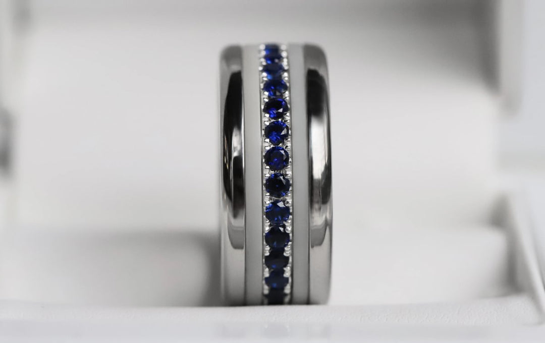 Bague mood en argent 925 et zircons "Lune Polaire" avec couleur interchangeable