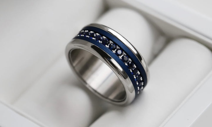 Bague mood en argent 925 et zircons "Lune Polaire" avec couleur interchangeable