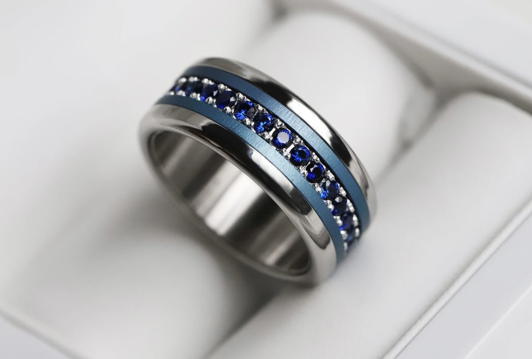 Bague mood en argent 925 et zircons "Lune Polaire" avec couleur interchangeable