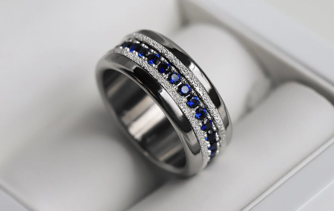 Bague mood en argent 925 et zircons "Lune Polaire" avec couleur interchangeable