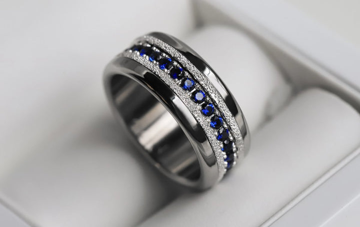 Bague mood en argent 925 et zircons "Lune Polaire" avec couleur interchangeable