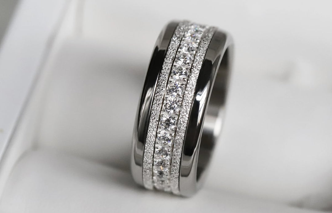 Bague mood en argent 925 et zircons "Douceur d'hiver" avec couleur interchangeable