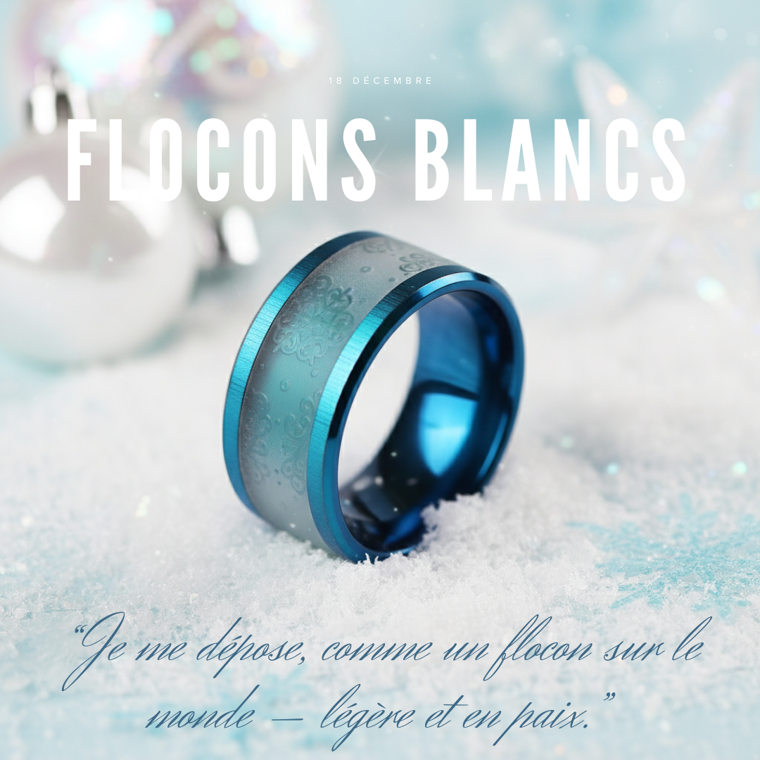 18 🎁 Anneau (addon ou deux tiers) "Flocons blancs" en polymère translucide sablé