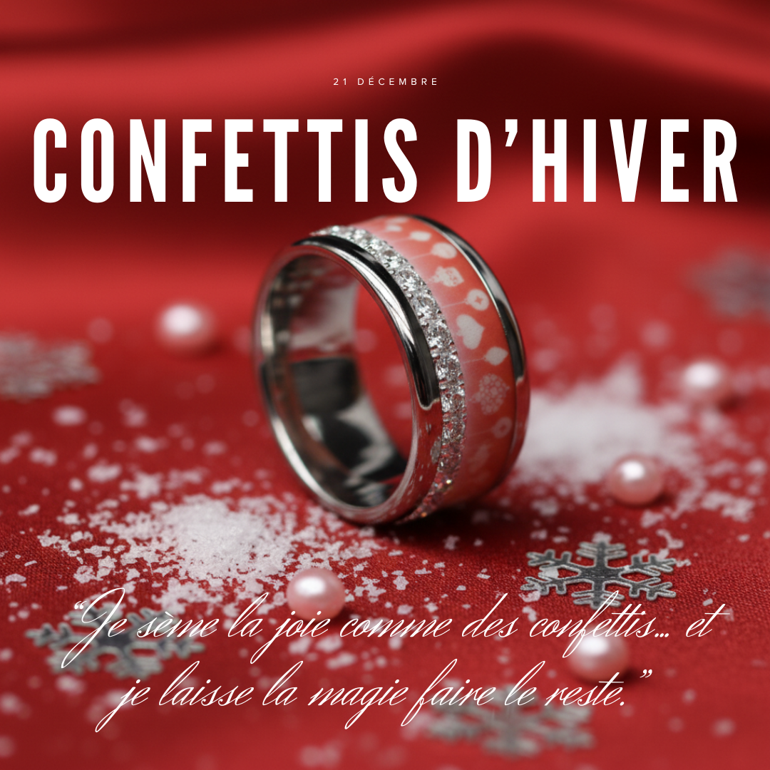 21 🎁 Anneau (addon ou deux tiers) "Confettis d'hiver" en polymère rouge - blanc sablé