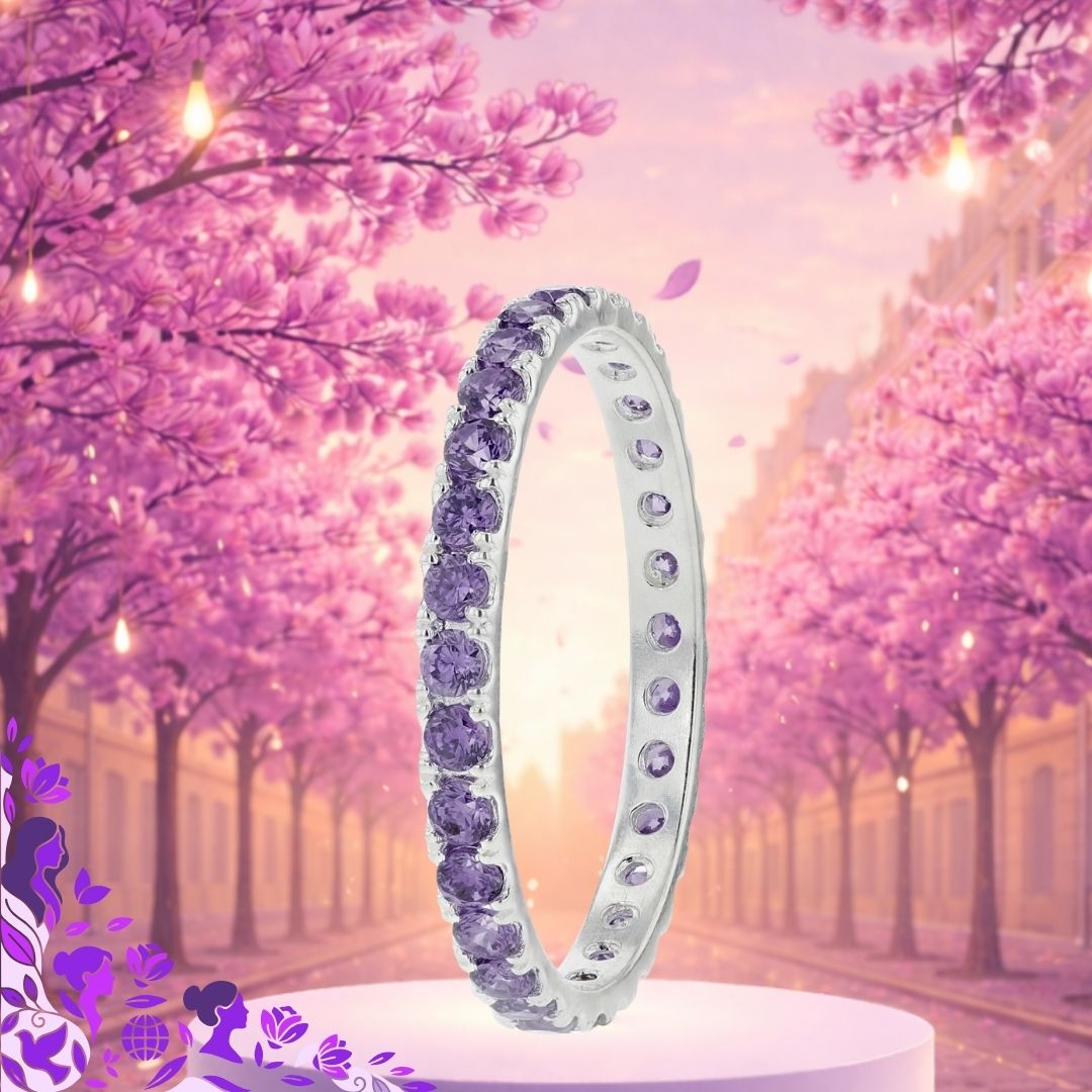🧏🏻‍♀️ Inner ring (medium addon) "SorAura harmonic aura" in 925 silver set with purple zircons💜
