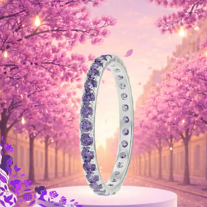 🧏🏻‍♀️ Inner ring (medium addon) "SorAura harmonic aura" in 925 silver set with purple zircons💜
