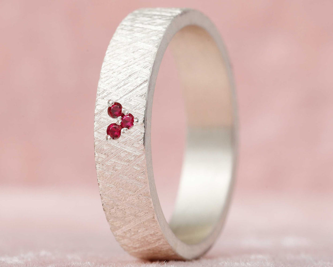 2/3 addon in crossed silver set with rubies