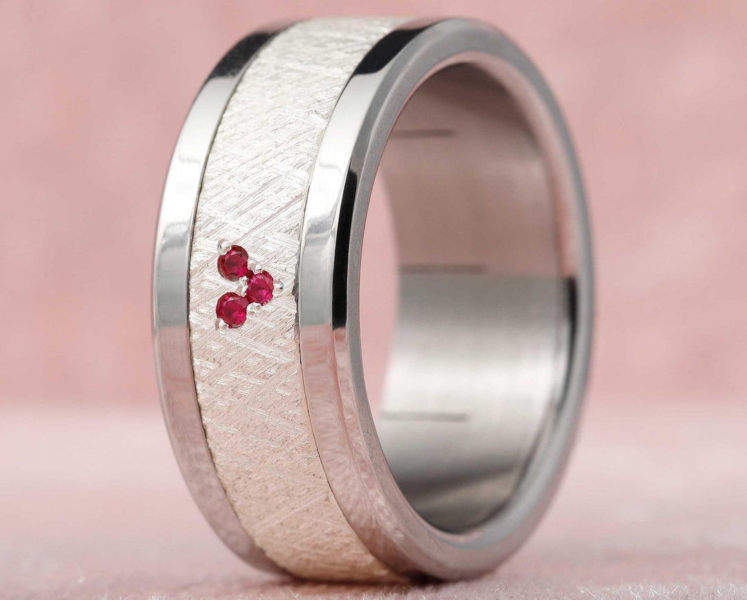 2/3 addon in crossed silver set with rubies
