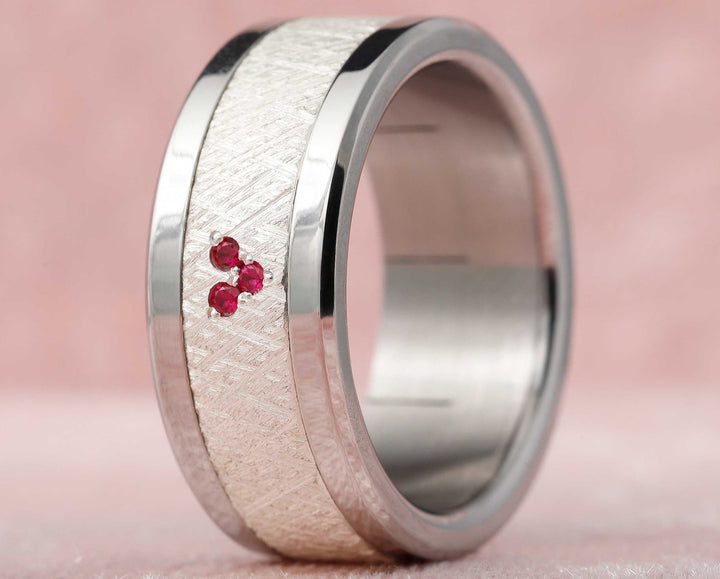 2/3 addon in crossed silver set with rubies