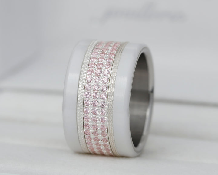 💍 Innenring (2/3 Addon) "Véla Blütenblatt" aus 925er Silber mit hellrosa Zirkonia Steine besetzt