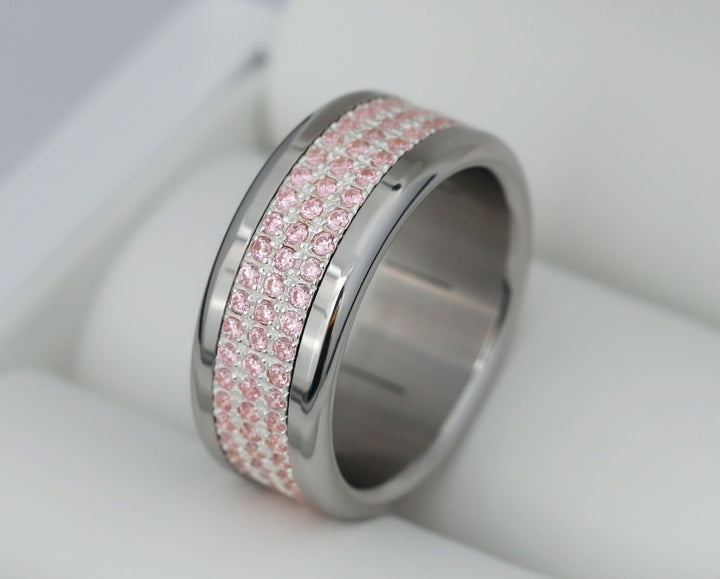 💍 Innenring (2/3 Addon) "Véla Blütenblatt" aus 925er Silber mit hellrosa Zirkonia Steine besetzt