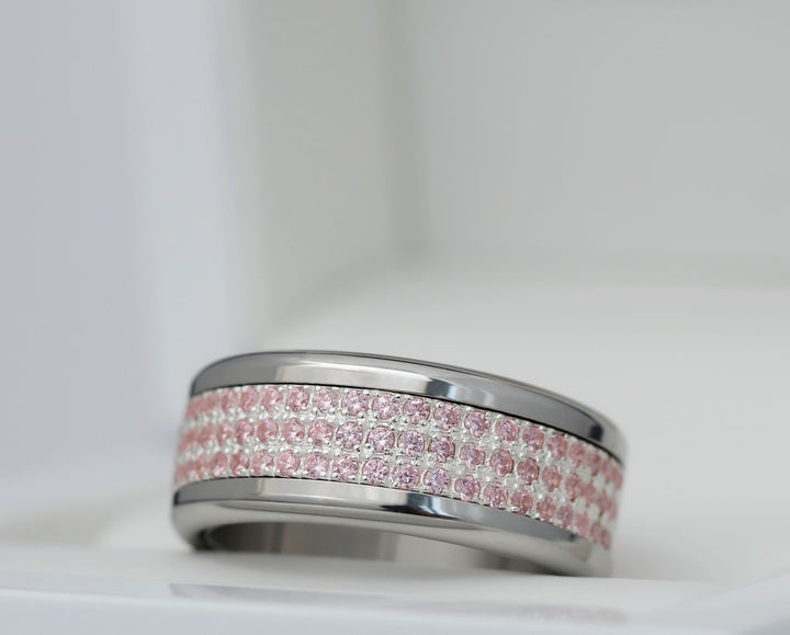 💍 Innenring (2/3 Addon) "Véla Blütenblatt" aus 925er Silber mit hellrosa Zirkonia Steine besetzt