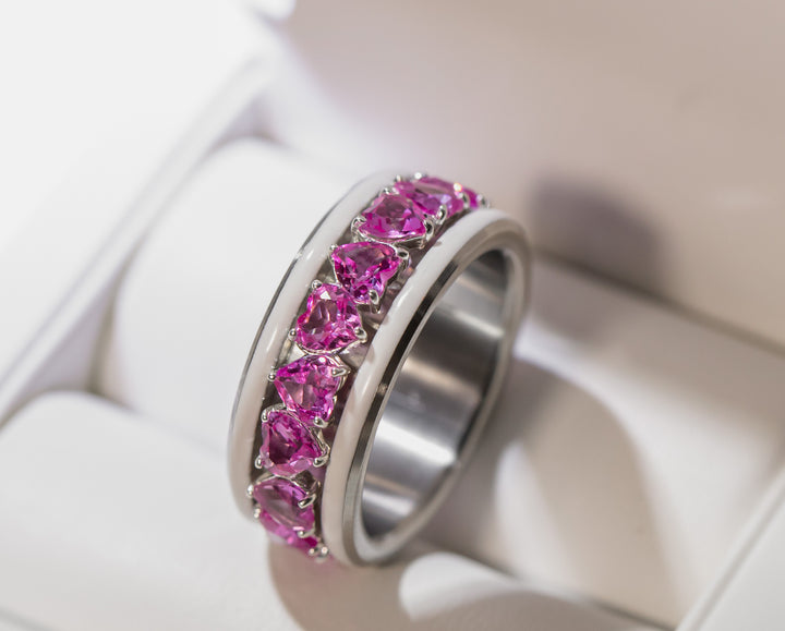 💍💖 Anneau (addon deux tiers) "Aurheart rubis" en argent 925 serti de zircons rubis