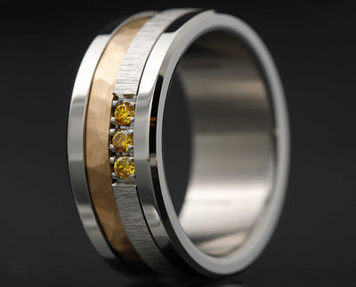 Medium Addon in wrinkled steel set with 3 yellow diamonds "PUR"