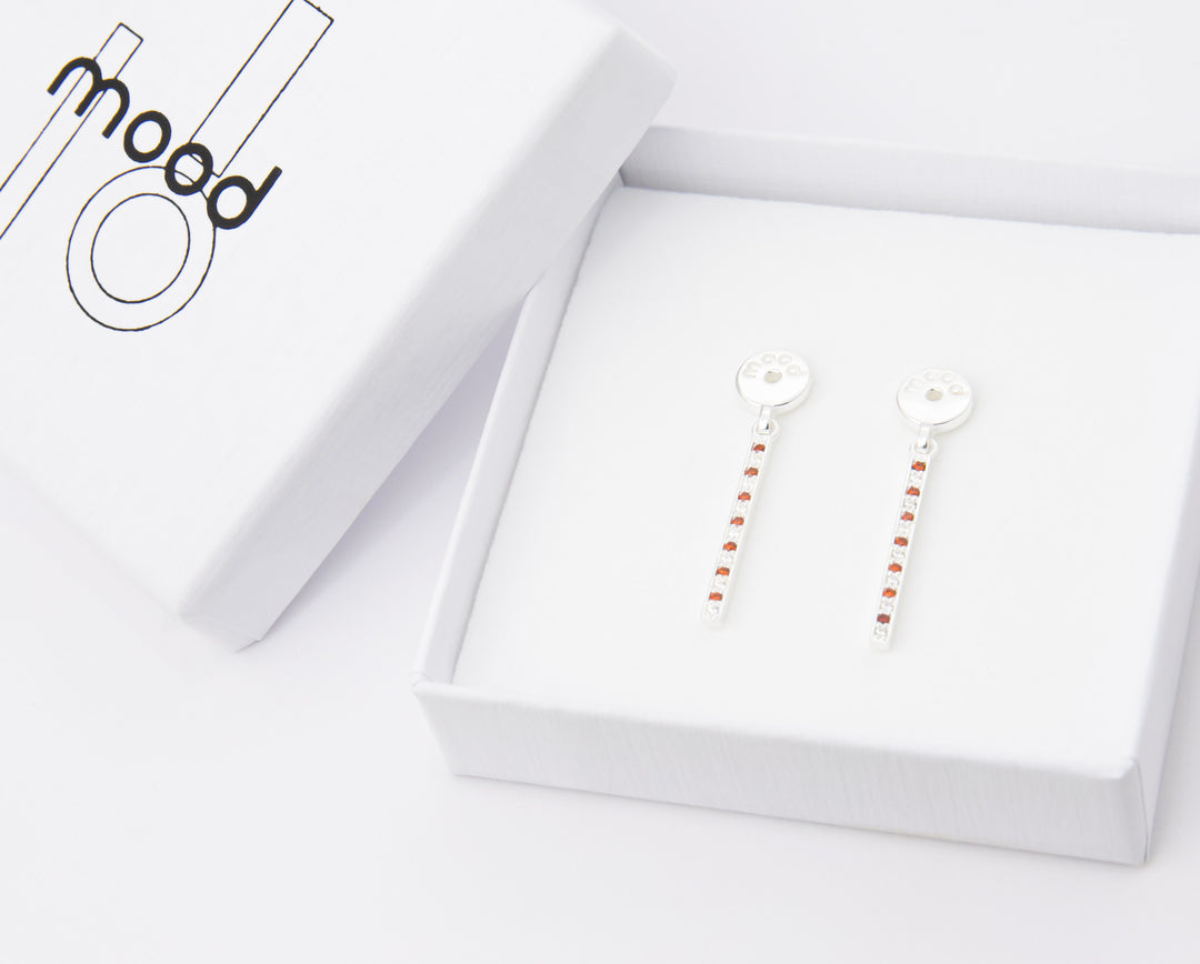 "Drop Aura Sucre d'orge " mood en argent 925 serti de zircons rouges et blancs (Bijou d'oreille)