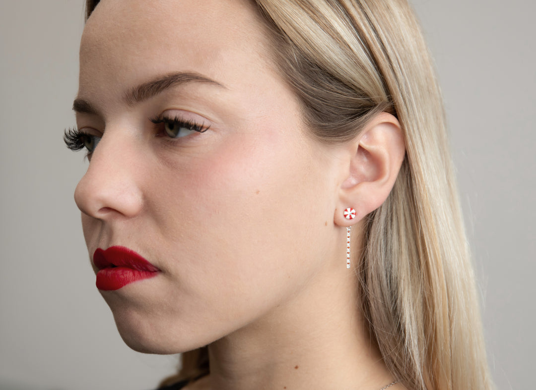 "Drop Aura Sucre d'orge " mood en argent 925 serti de zircons rouges et blancs (Bijou d'oreille)