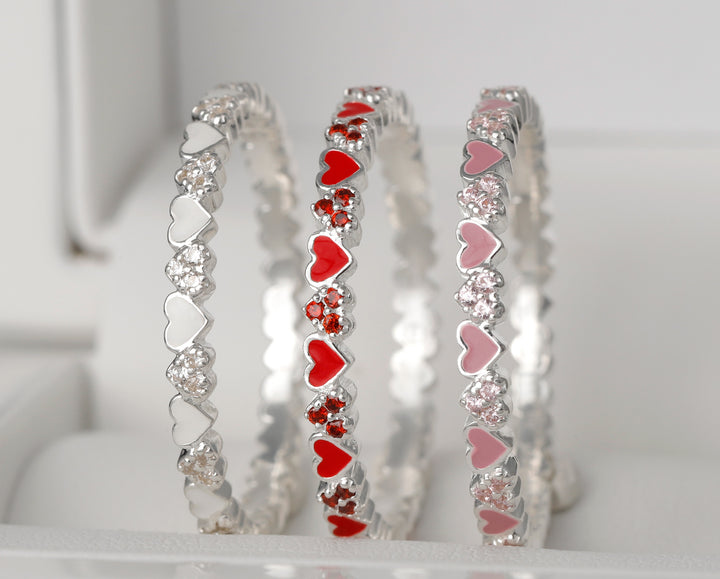 🩷🩷 Anneau (addon) medium 3D ROSE "Alliances des coeurs" en argent et Zircons pour bague mood pour femme