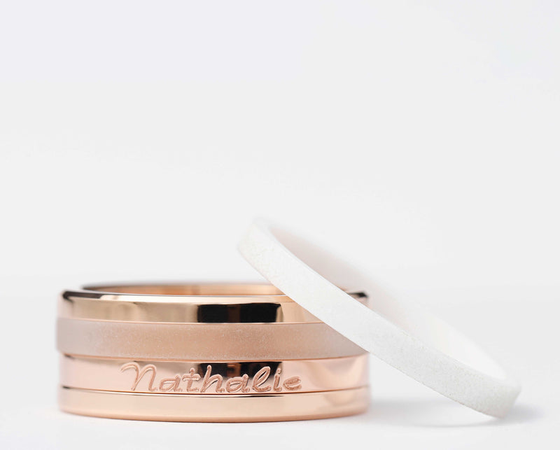 Ring-Set | Personalisierte Gravur eines Namens | Pink Gold