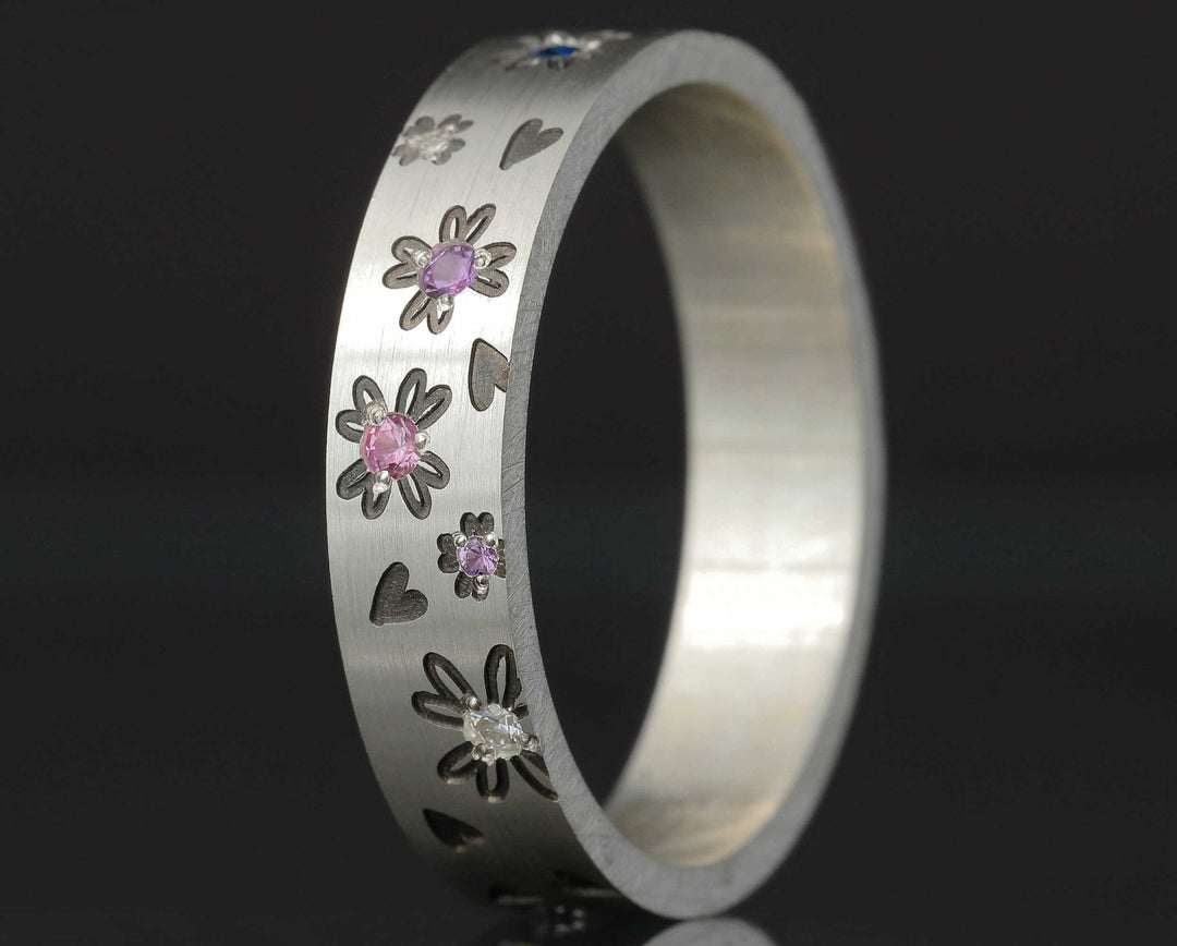 Deux tiers argent serti Fleurs