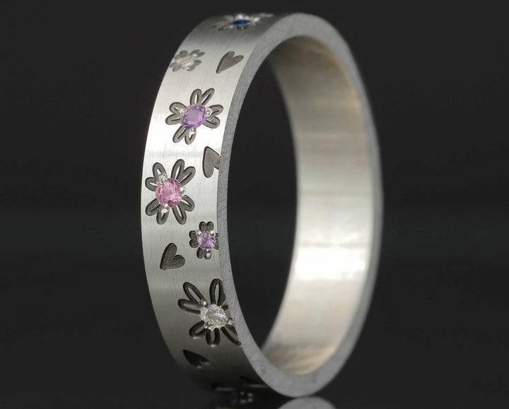 Deux tiers argent serti Fleurs