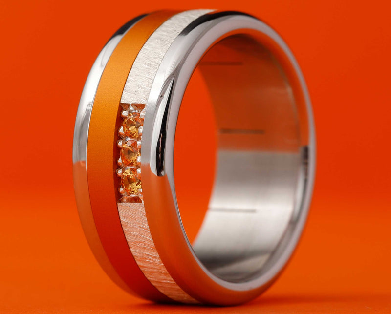 Medium addon in silver clawgrunge set with orange sapphires