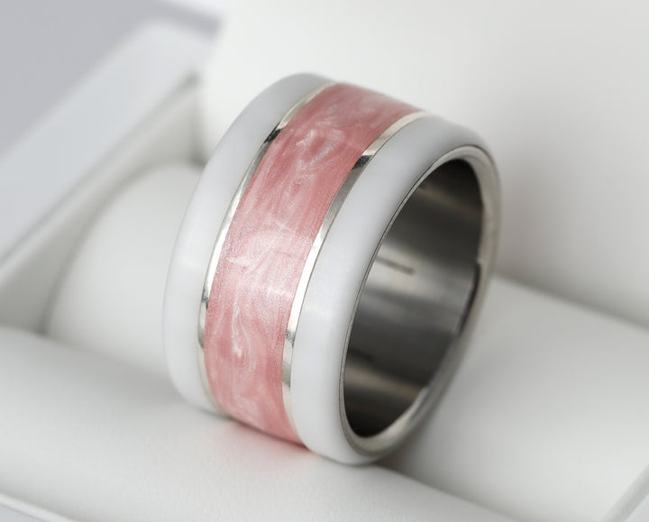 Ring aus 925er Silber und rosa Emaille
