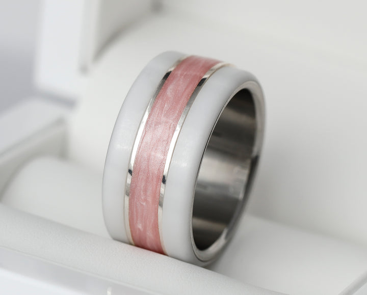 Ring aus 925er Silber und rosa Emaille