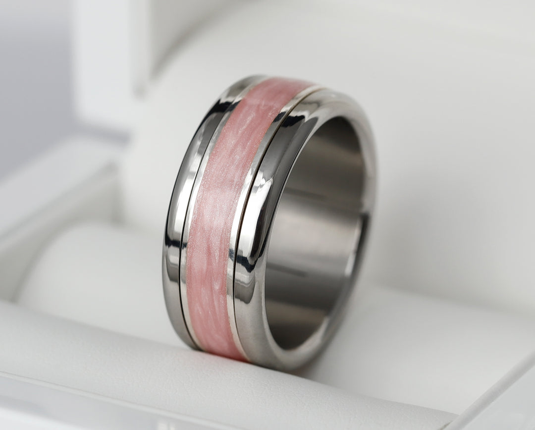 Ring aus 925er Silber und rosa Emaille