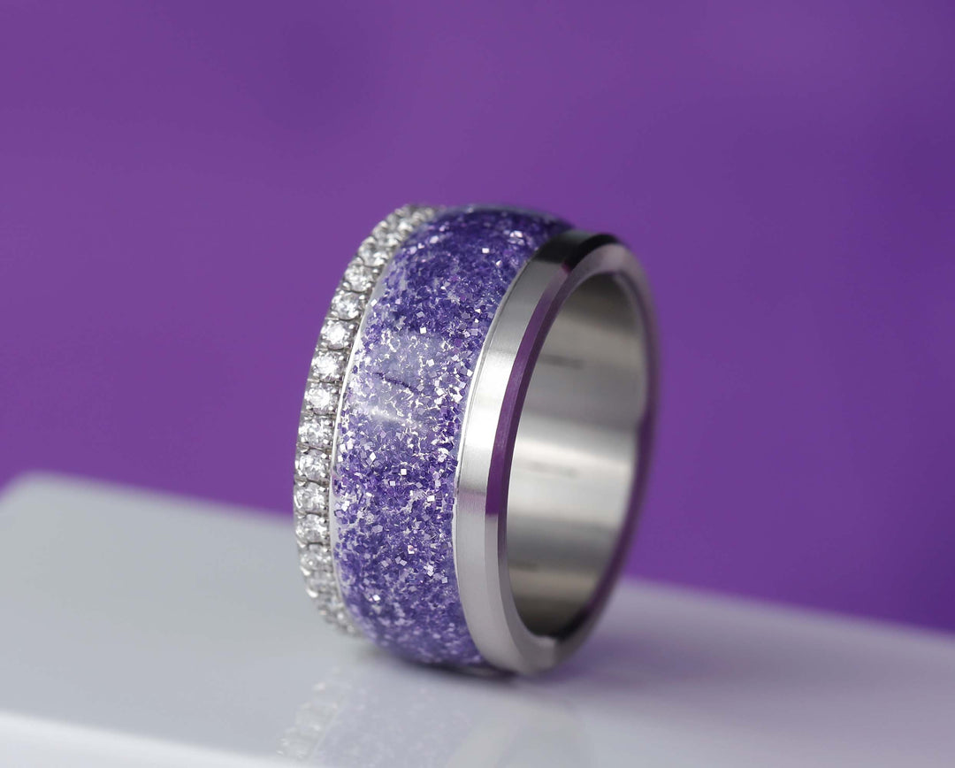 Purple glow 💜💜  Addon en argent 925 avec un revêtement en émail violet - paillettes