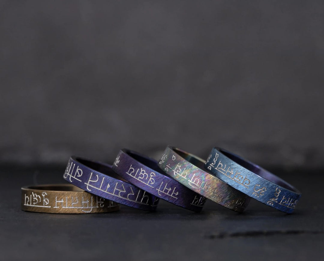 Anneau (deux tiers) Namo Buddhaya en titane Clawgrunge violet, gravé, pour bague mood interchangeable