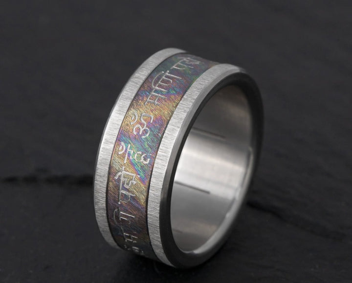 Anneau (deux tiers) Om Mani Padme Hum en titane Clawgrunge nacré, gravé, pour bague mood interchangeable