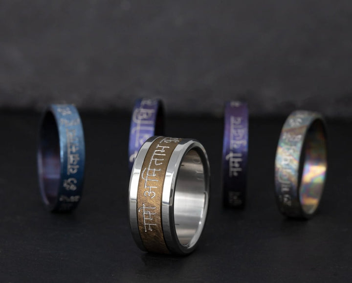 Anneau (deux tiers) Namo Amitabha Buddhar en titane Clawgrunge brun, gravé, pour bague mood interchangeable