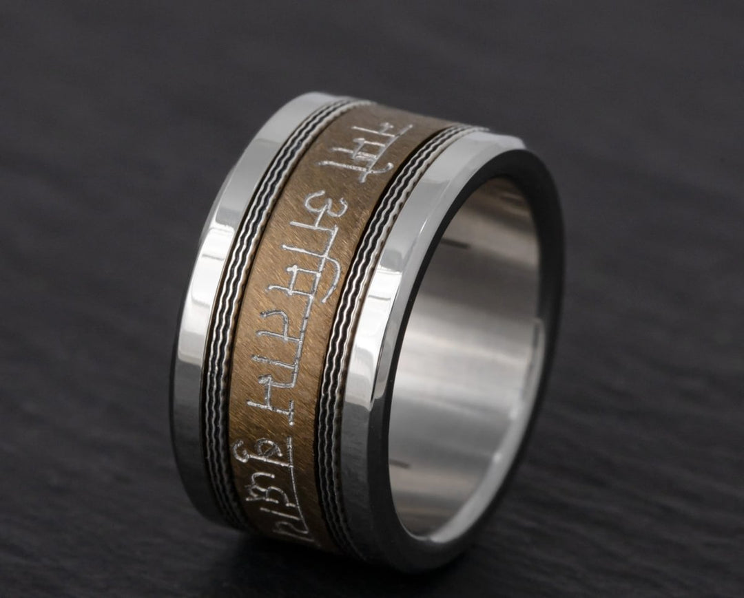 Anneau (deux tiers) Namo Amitabha Buddhar en titane Clawgrunge brun, gravé, pour bague mood interchangeable