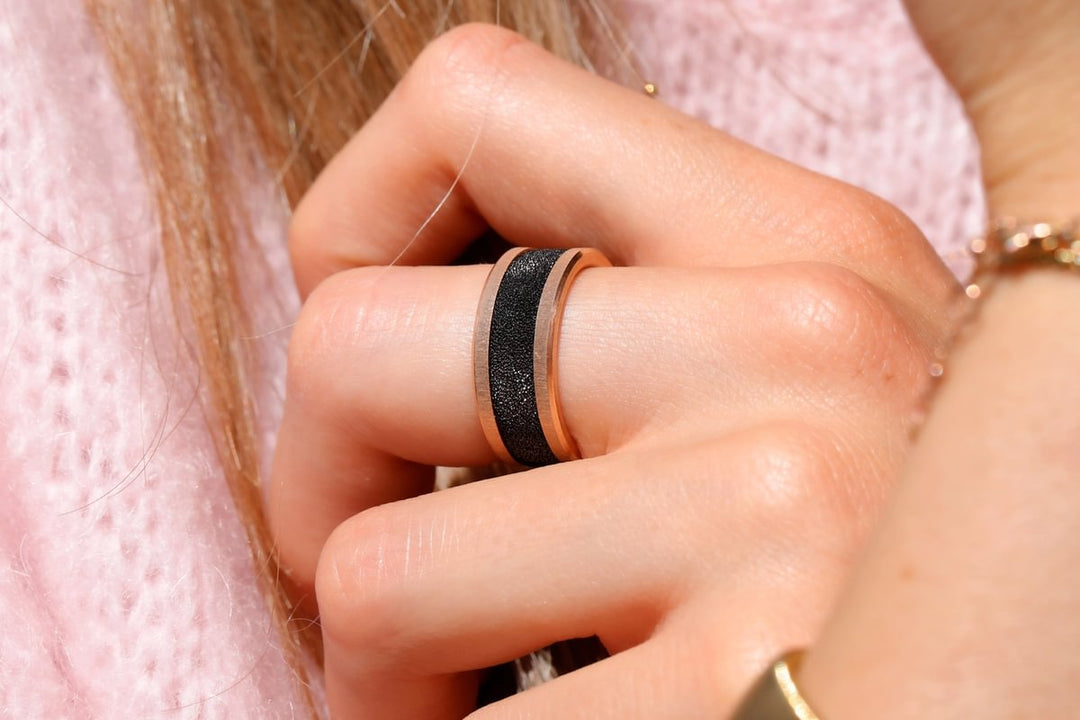 Anneau (deux tiers) en argent 925 "Kilauea" finition black pour bague mood interchangeable