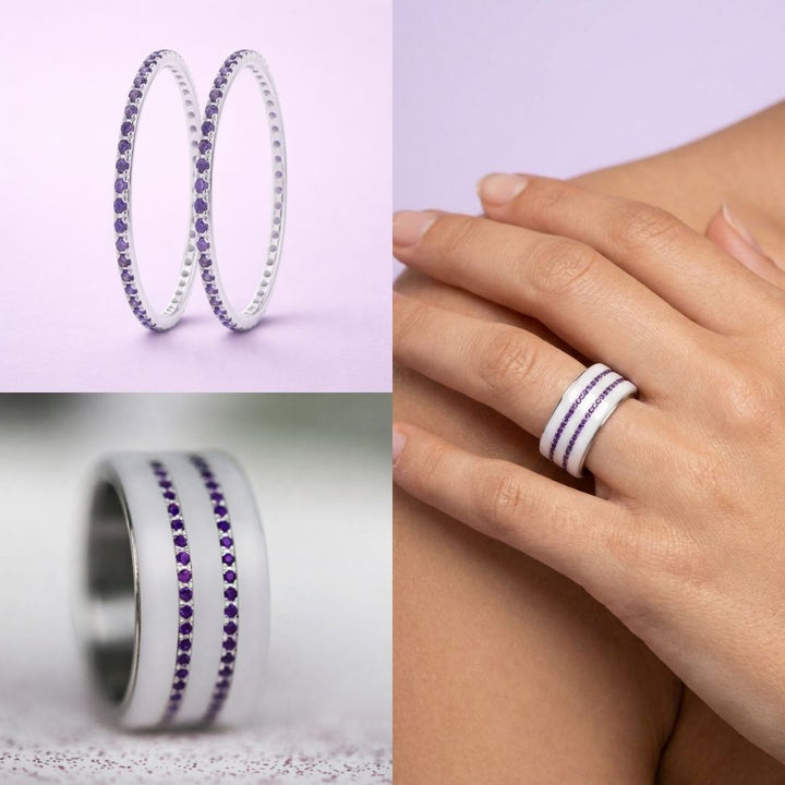 🧏🏻‍♀️  Set of 2 mini addons "Soraura" in 925 silver set with purple zircons 💜