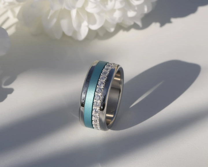 Interchangeable mood ring "Shiny Love" with zirconia and interchangeable color