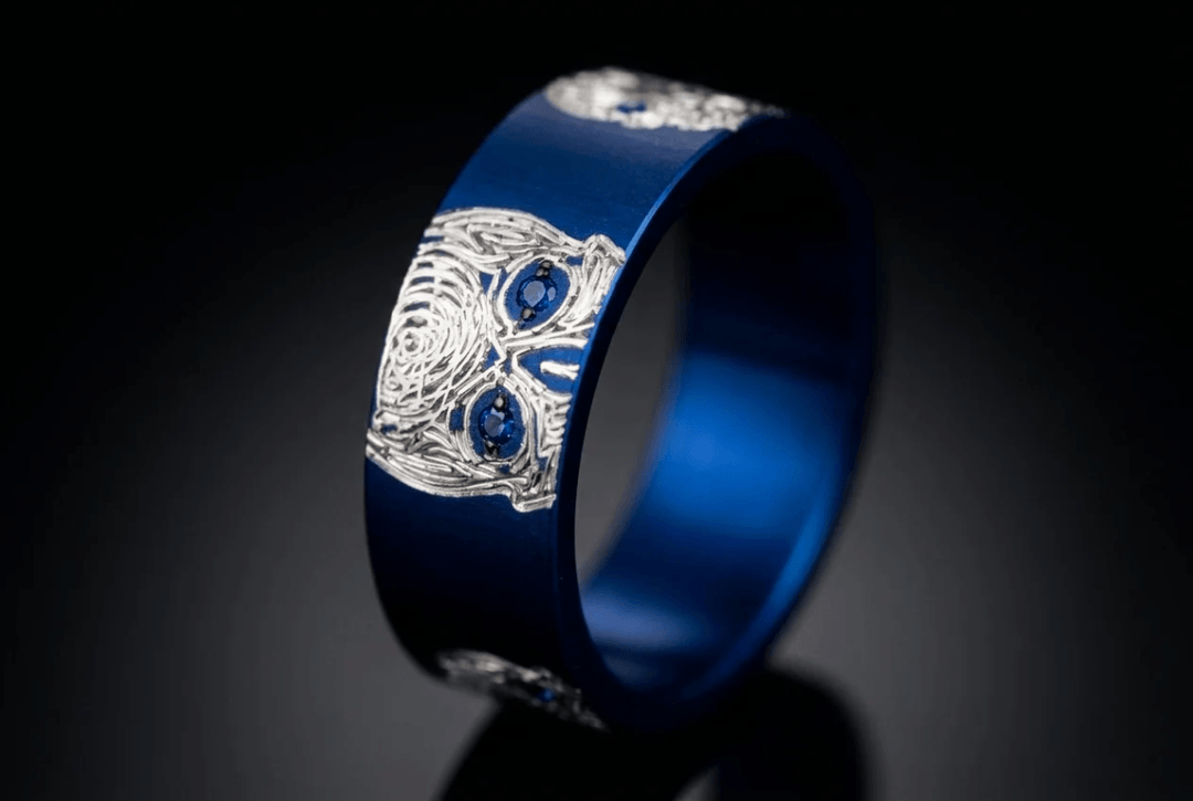 💀 Anneau (addon) « Skully » en aluminium serti, couleur à choix