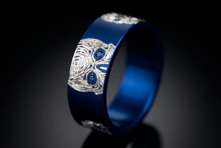 💀 Anneau (addon) « Skully » en aluminium serti, couleur à choix