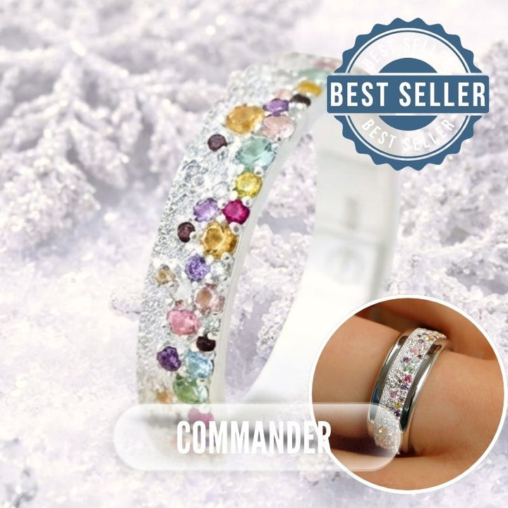 Anneau (deux tiers) "Willow" en argent glitter serti de zircons pour bague mood interchangeable