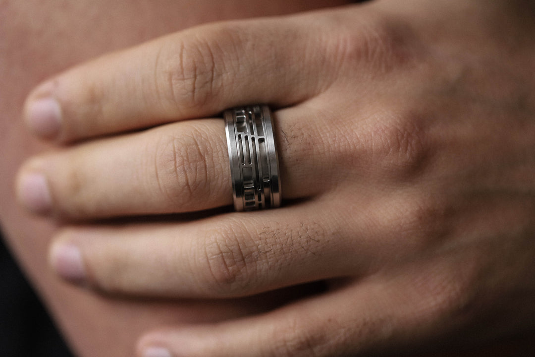 🦾    Coffret Style et Puissance au Masculin 🩶 Bague mood avec deux anneaux en acier 3d