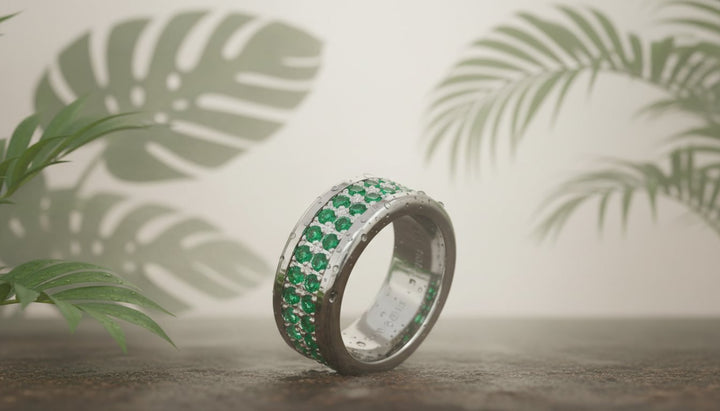 LUMINA emerald green  - interchangeable inner ring in 925 silver for mood ring