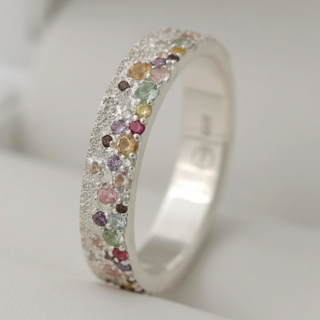 Anneau (deux tiers) "Willow" en argent glitter serti de zircons pour bague mood interchangeable